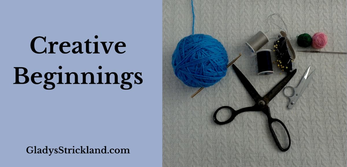 Creative Beginnings with yarn, scissors, and sewing supplies.