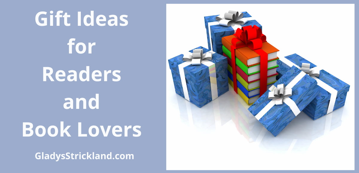 Gift Ideas for Readers and Book Lovers with photo of wrapped gifts and stack of books with red bow.